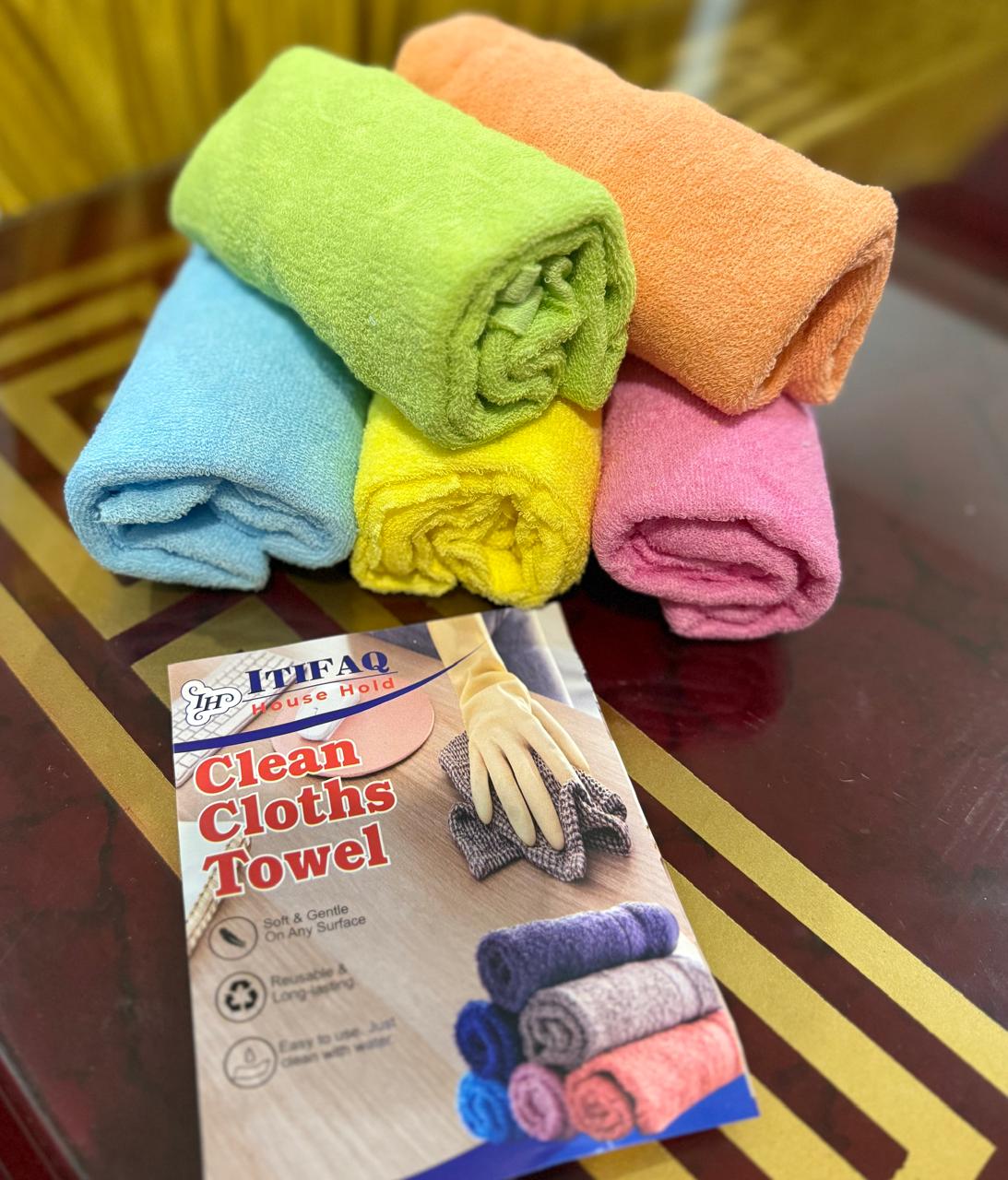 Pack of 5 Hygienic Absorbent Washable Kitchen Towels – Small & Thick Cleaning Cloths