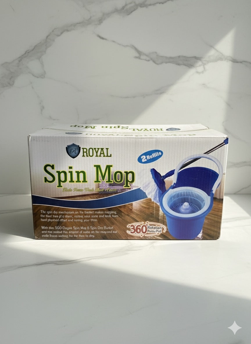 “360 spin mop bucket system with stainless steel wringer and two replacement heads.”
_