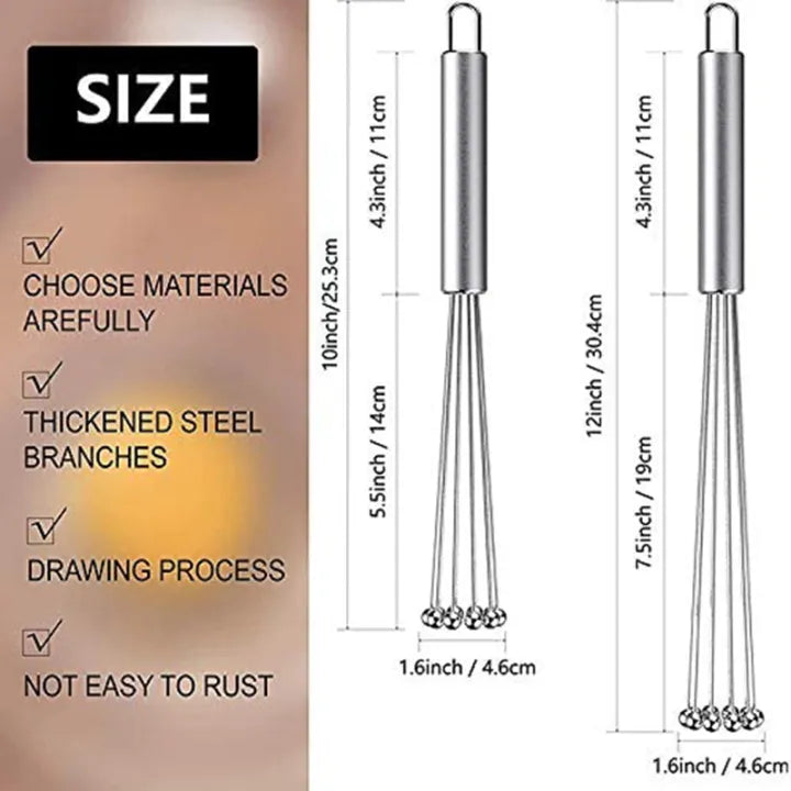 Stainless Steel Ball Whisk Set – Manual Hand Mixer for Whisking, Beating & Blending (small