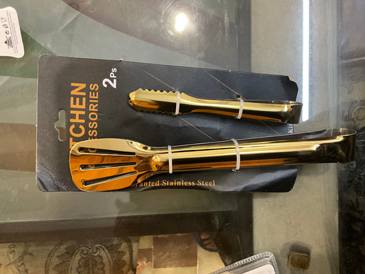 Small Stainless Steel Tong and Serving Spoon Set – Multipurpose Kitchen Utensil for Cooking & Serving