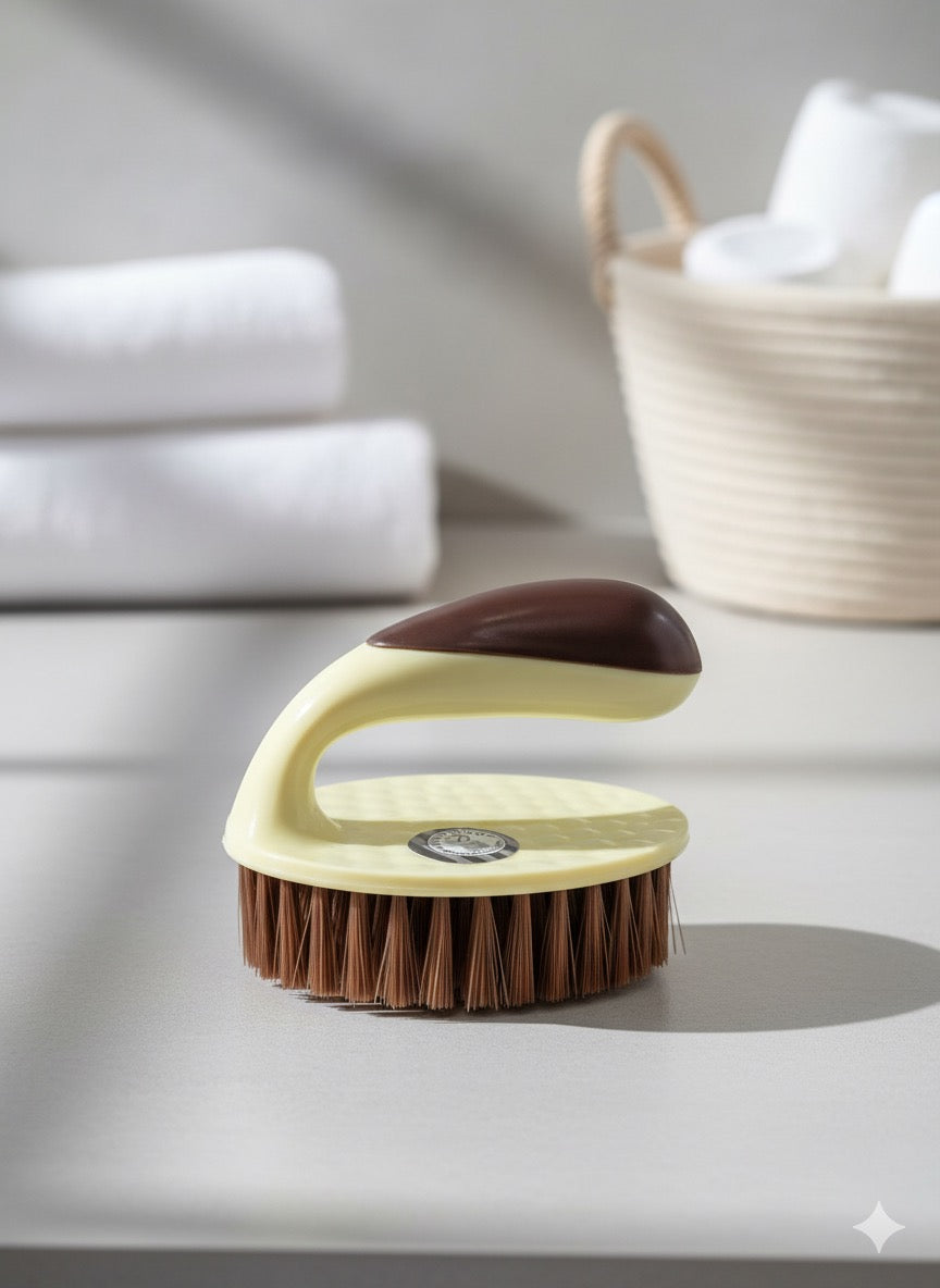 Durable soft-bristle cloth washing brush for laundry, upholstery, and delicate fabrics.”