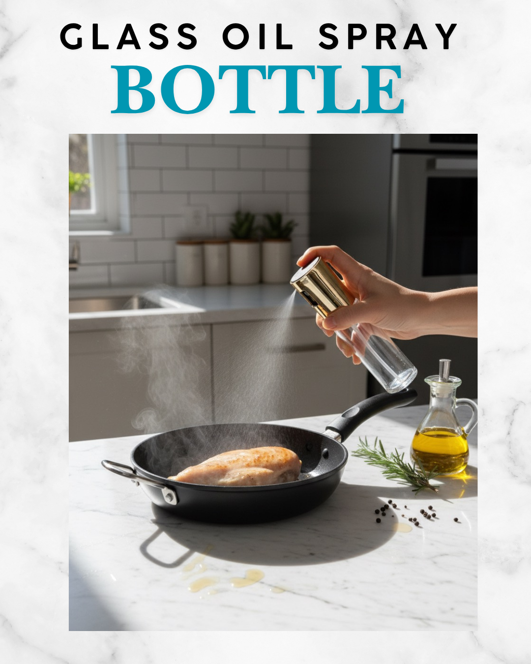 Glass Oil Spray Bottle – Refillable Kitchen Dispenser for Cooking, Baking & Salad Dressing